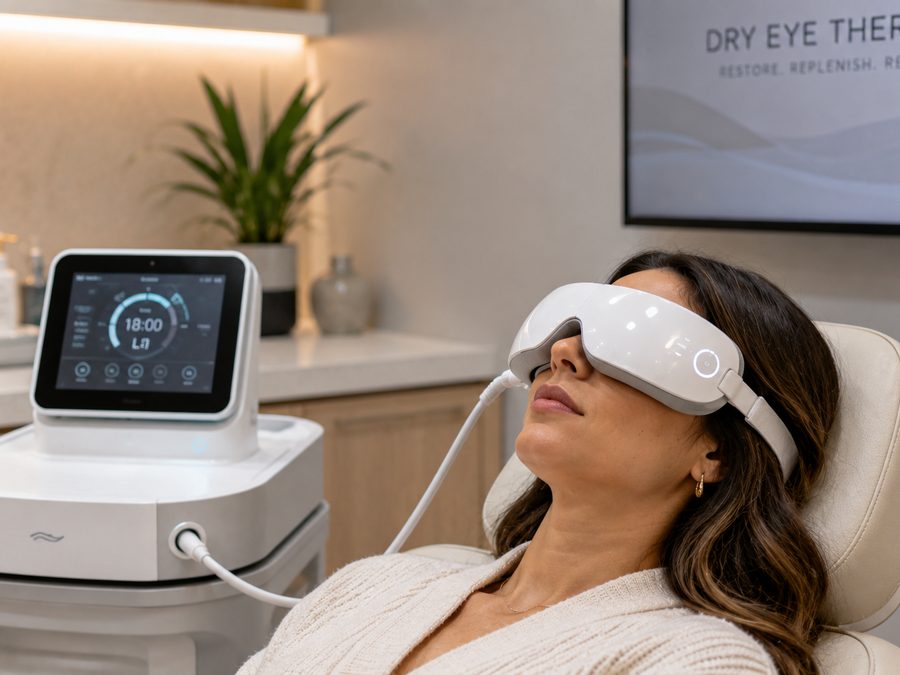 Patient receiving dry eye therapy treatment