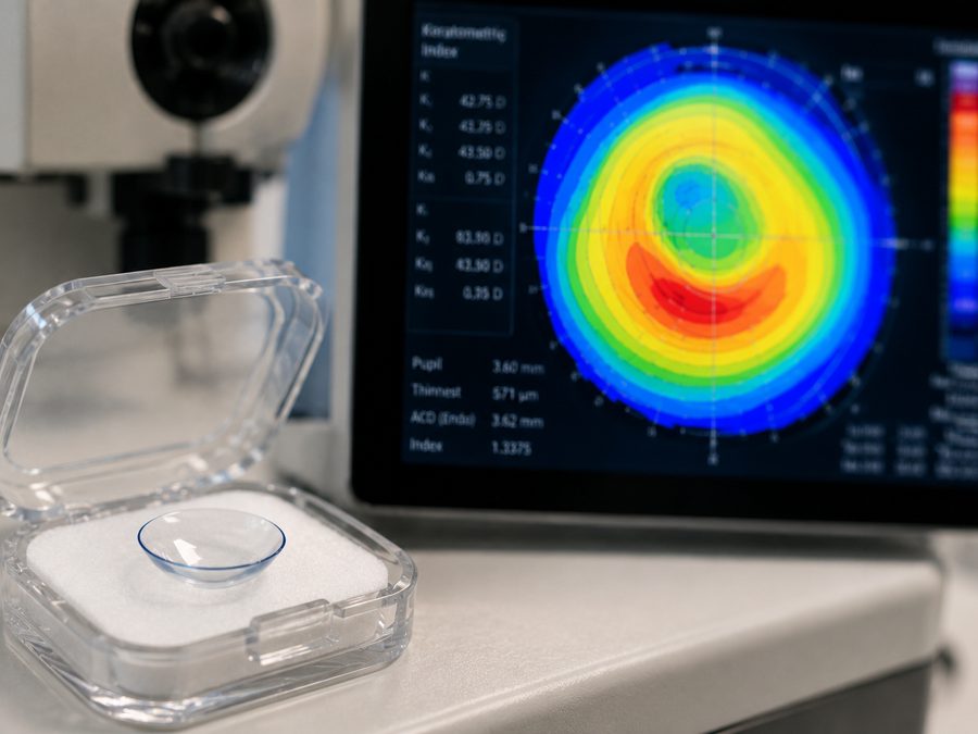 Corneal topography scan on a diagnostic screen